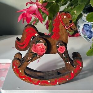 Vintage Hand-Painted Wooden Rocking Horse Folk Art